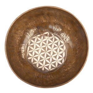 Tibetische Klangschale „Singing Bowl“ mit BLUME DES LEBENS Gravur von bodhi, ca. 1700 g, Ø 23 cm