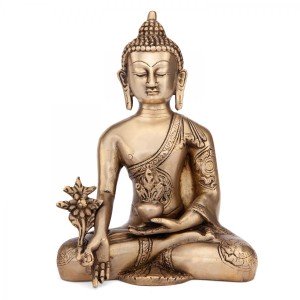 Goldfarbene Medizin-Buddha Statue aus Messing, 18 cm
